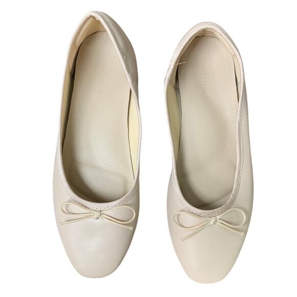 Afeetsing Womens 6 Beige Round Toe Ballet Flats Comfortable Bow Dressy Shoes - Picture 5 of 9